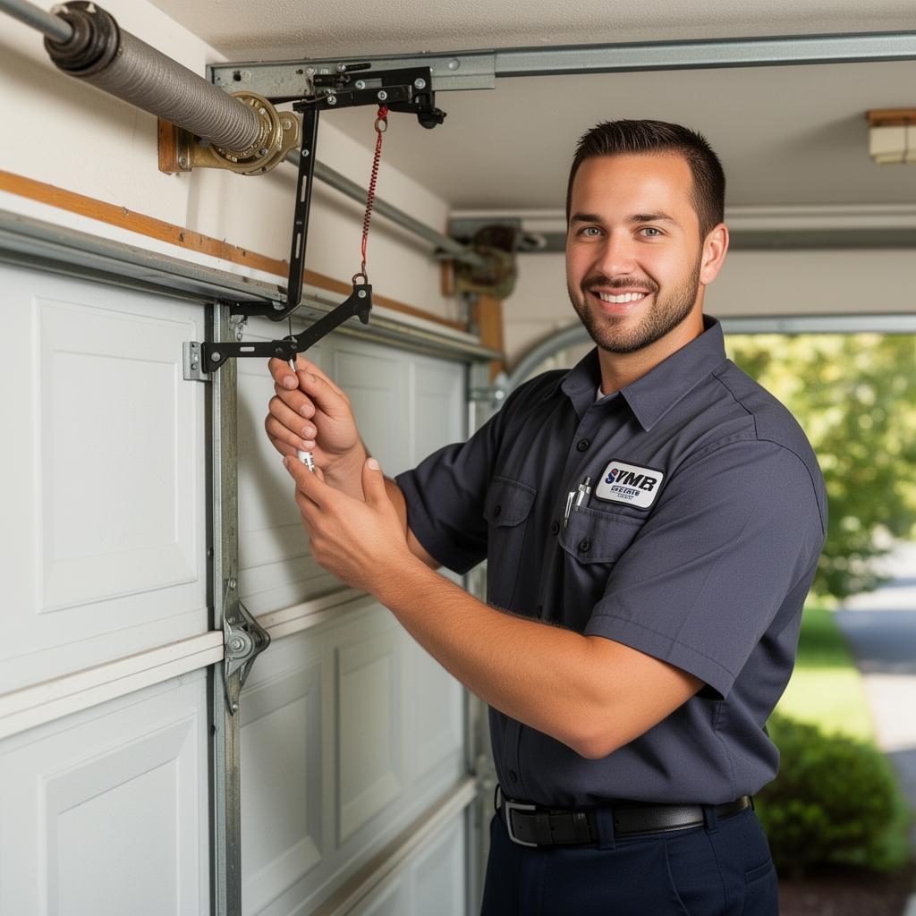 George Garage Doors professional technician inspecting garage door springs